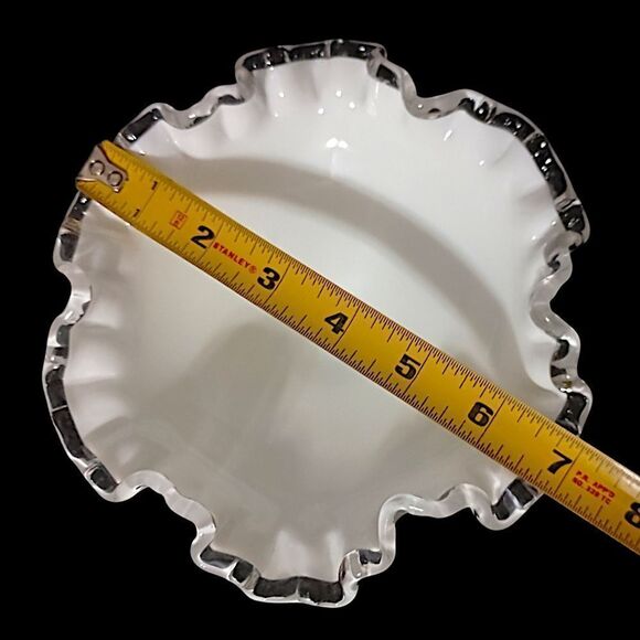 Fenton Silver Crest Compote Pedestal Dish Milk Glass Ruffled Edge Mid Century. - Picture 3 of 16